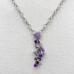 Sterling Silver 925 Purple Amethyst Color Stone Flower Pendant Necklace